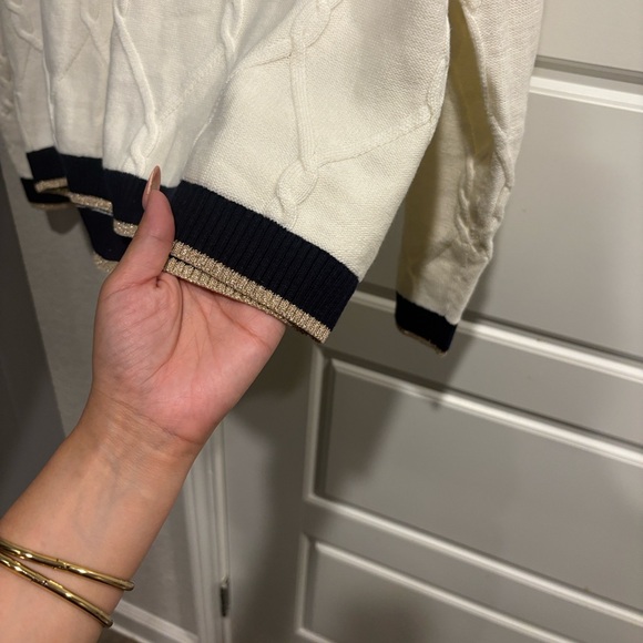 NWT Talbots Laticce Cable Johnny Collar Sweater-Tipped
Women's Cream/gold XL - Picture 5 of 5